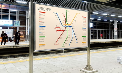 Wholesale Styrene sign 4 foot by 8 foot at a Subway platform. Sign shows the Subway map.